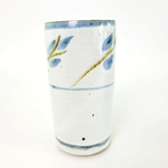 Handcrafted Ceramic Stoneware 16fl. oz. Tumblers or Vases (2), Blue Leaf, Signed - Picture 8 of 10